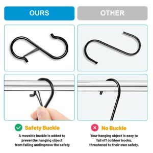 FSAH 17 Pcs S Hooks for Hanging, Heavy Duty S Shaped Hooks with Safety Buckle Design, Kitchen Hooks, Closet Rod S Hanger Hooks for Plants, Pots, Towels and Bags, Black 3.5 Inch