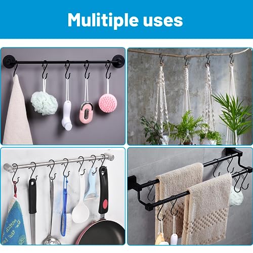 FSAH 17 Pcs S Hooks for Hanging, Heavy Duty S Shaped Hooks with Safety Buckle Design, Kitchen Hooks, Closet Rod S Hanger Hooks for Plants, Pots, Towels and Bags, Black 3.5 Inch