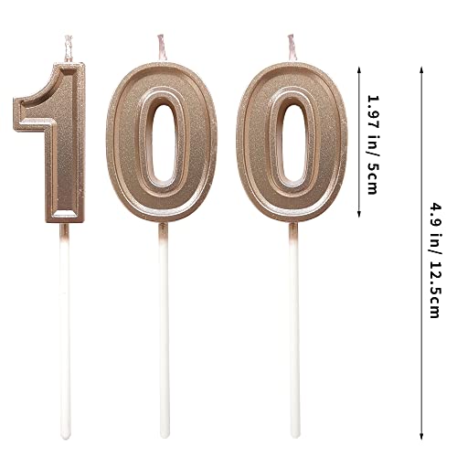 Rose Gold 100th Birthday Candles, Number 100 Candles for Cakes, Happy 100 Days or Years Cake Topper Numeral Candle for Birthday Anniversary Celebration Decoration Party Supplies