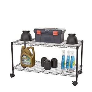 XYZTech Rolling 2-Tier Storage Shelf on Wheels Classic Wire Standing Shelving Units Utility Organizer Wire Rack with Lockable Casters for Kitchen, Garage, Bathroom, Laundry Storage (Black, 2-Tier)