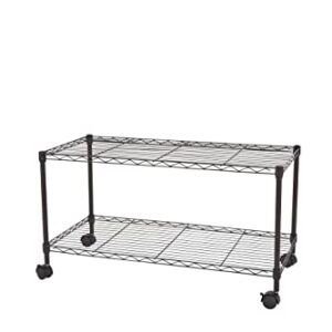 XYZTech Rolling 2-Tier Storage Shelf on Wheels Classic Wire Standing Shelving Units Utility Organizer Wire Rack with Lockable Casters for Kitchen, Garage, Bathroom, Laundry Storage (Black, 2-Tier)