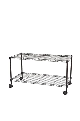 XYZTech Rolling 2-Tier Storage Shelf on Wheels Classic Wire Standing Shelving Units Utility Organizer Wire Rack with Lockable Casters for Kitchen, Garage, Bathroom, Laundry Storage (Black, 2-Tier)