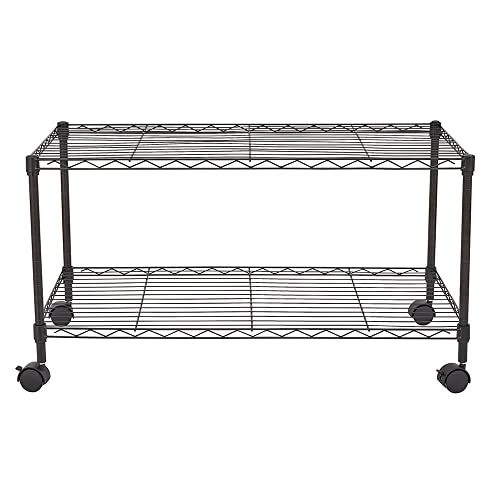 XYZTech Rolling 2-Tier Storage Shelf on Wheels Classic Wire Standing Shelving Units Utility Organizer Wire Rack with Lockable Casters for Kitchen, Garage, Bathroom, Laundry Storage (Black, 2-Tier)