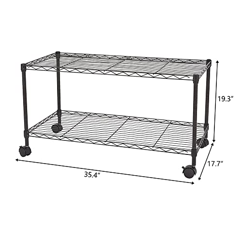 XYZTech Rolling 2-Tier Storage Shelf on Wheels Classic Wire Standing Shelving Units Utility Organizer Wire Rack with Lockable Casters for Kitchen, Garage, Bathroom, Laundry Storage (Black, 2-Tier)