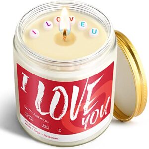 love you scented candle gifts for women, girlfriend, wife, vanilla, sugar, and buttercream aromatherapy soy wax candle for home, valentine's day gifts, birthday candle - 40 hour burn time 9oz