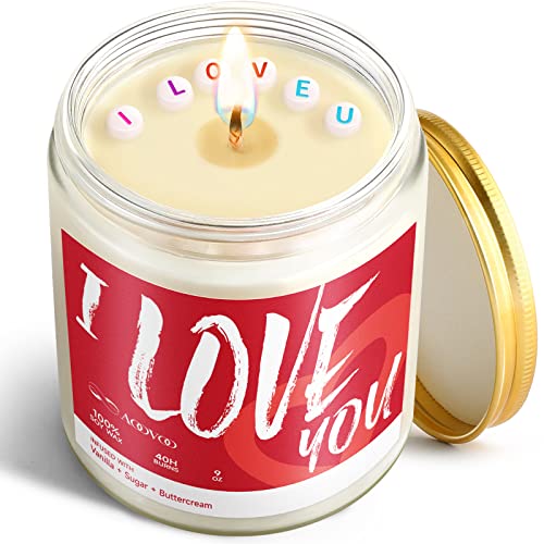 Love You Scented Candle Gifts for Women, Girlfriend, Wife, Vanilla, Sugar, and Buttercream Aromatherapy Soy Wax Candle for Home, Valentine's Day Gifts, Birthday Candle - 40 Hour Burn Time 9oz