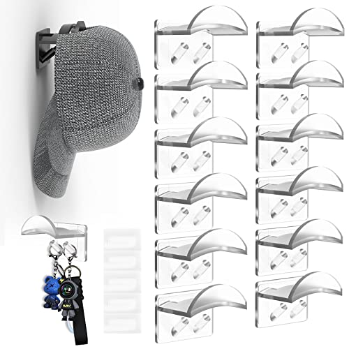 Heynew Adhesive Hat Hooks for Wall - Hat Rack for Baseball Caps，Cowboy Hat Hanger Cap Holder Organizer for Room, Closet & Storage Organizer (Clear, 12)