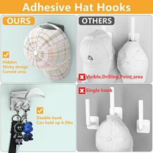 Heynew Adhesive Hat Hooks for Wall - Hat Rack for Baseball Caps，Cowboy Hat Hanger Cap Holder Organizer for Room, Closet & Storage Organizer (Clear, 12)