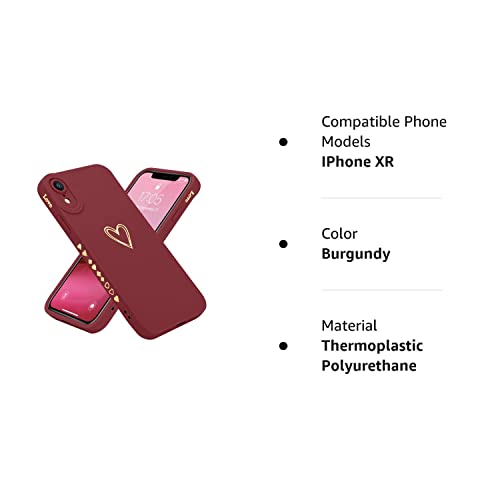 Teageo iPhone Xr Case 6.1" for Women & Girls, Luxury Love Heart, Soft Anti-Scratch Camera Protective, Silicone Shockproof Cover - Burgundy