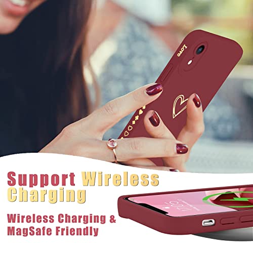 Teageo iPhone Xr Case 6.1" for Women & Girls, Luxury Love Heart, Soft Anti-Scratch Camera Protective, Silicone Shockproof Cover - Burgundy