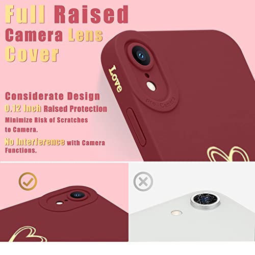 Teageo iPhone Xr Case 6.1" for Women & Girls, Luxury Love Heart, Soft Anti-Scratch Camera Protective, Silicone Shockproof Cover - Burgundy