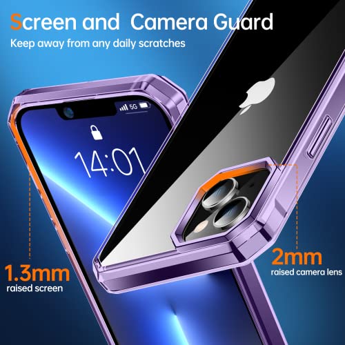 Meifigno Air Armor [5 in 1] Case Designed for iPhone 14, 2X Screen Protector + 2X Magnetic Ring [Military Grade Drop Protection], Shockproof Case Designed for iPhone 14, 6.1 inch 2022, Crystal Purple