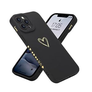 teageo compatible with iphone 12 pro max case 6.7 inch for women girls, cute luxury heart [soft anti-scratch full camera lens protective cover] silicone girly phone case for iphone 12 pro max-black