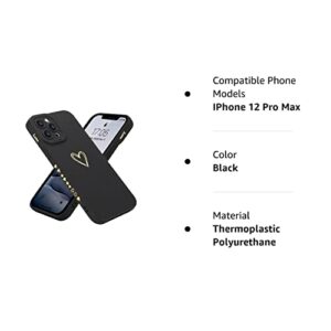 Teageo Compatible with iPhone 12 Pro Max Case 6.7 inch for Women Girls, Cute Luxury Heart [Soft Anti-Scratch Full Camera Lens Protective Cover] Silicone Girly Phone Case for iPhone 12 Pro Max-Black