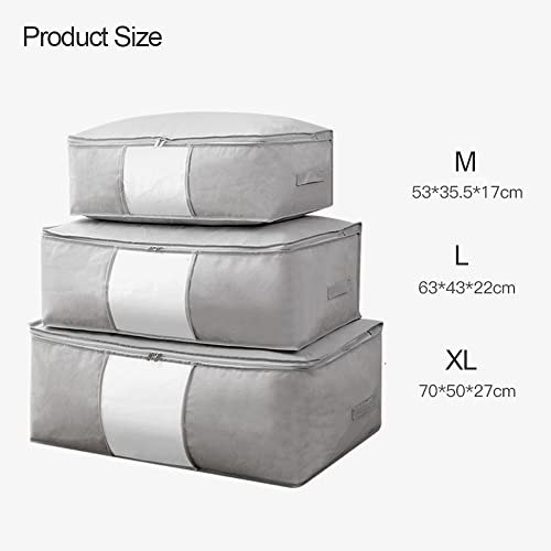 FYY 2 Pack Clothes Storage Bag, Double Zipper Storage Bag Clothes Organizer with Clear Window for Blanket, Sweaters, Coat, Clothes, Bed Sheet-2 Medium-Grey