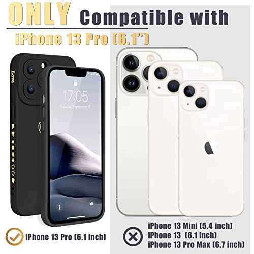 Teageo Compatible with iPhone 13 Pro Case 6.1 inch for Women Girls, Cute Luxury Love Heart [Soft Anti-Scratch Full Camera Lens Protective Cover] Silicone Girly Phone Case for iPhone 13 Pro-Black