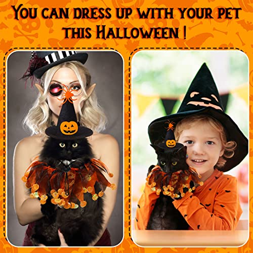 Amylove 4 Pcs Cat Halloween Christmas Costume Suit Tutu Collar Pumpkin Witch Christmas Green Shiny Tree Hat Cat Apparel Pet Wizard Clothes Witch Cosplay Cloak Small Dogs Cats