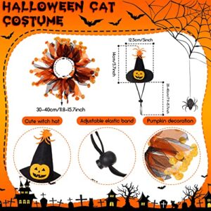 Amylove 4 Pcs Cat Halloween Christmas Costume Suit Tutu Collar Pumpkin Witch Christmas Green Shiny Tree Hat Cat Apparel Pet Wizard Clothes Witch Cosplay Cloak Small Dogs Cats