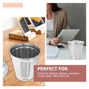 DOITOOL 5Pcs Galvanized Trash Can with Lid Mini Desktop Wastebasket Metal Garbage Bin Pen Holder Flowerpot Metal Utility Pail Small Buckets Organizer Kitchen Countertop Trash Containers