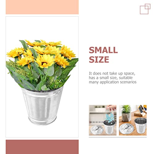 DOITOOL 5Pcs Galvanized Trash Can with Lid Mini Desktop Wastebasket Metal Garbage Bin Pen Holder Flowerpot Metal Utility Pail Small Buckets Organizer Kitchen Countertop Trash Containers