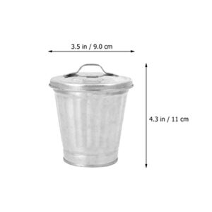 DOITOOL 5Pcs Galvanized Trash Can with Lid Mini Desktop Wastebasket Metal Garbage Bin Pen Holder Flowerpot Metal Utility Pail Small Buckets Organizer Kitchen Countertop Trash Containers