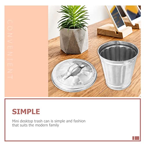 DOITOOL 5Pcs Galvanized Trash Can with Lid Mini Desktop Wastebasket Metal Garbage Bin Pen Holder Flowerpot Metal Utility Pail Small Buckets Organizer Kitchen Countertop Trash Containers