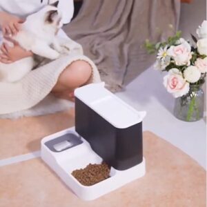 RENJIMWON Automatic Cat & Dog Feeders-Food and Water Dispenser Gravity Feeder- Self Dispensing Pet Feeder -Automatic Gravity Cat Dog Feeder (Grey)