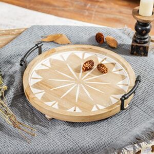 Round Wood Trays Home Decor Rustic - 17 Inch Round Trays for Coffee Table - Handcrafted Farmhouse Footed Tray - Circle Tray with Legs for Home Living Room Kitchen Counter Centerpiece