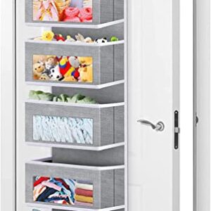 TASIXUN Over Door Hanging Organizer, 5-Shelf Wall Mount Foldable Storage for Bedroom or Kitchen, Clear Window Large Pockets for Storage Cosmetics, Stationery, Sundries (Grey, 5 Layers)