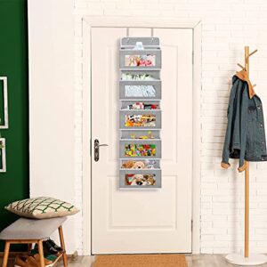 TASIXUN Over Door Hanging Organizer, 5-Shelf Wall Mount Foldable Storage for Bedroom or Kitchen, Clear Window Large Pockets for Storage Cosmetics, Stationery, Sundries (Grey, 5 Layers)