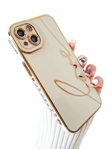 skyseaco compatible with iphone 13 case cute, luxury plating love letter case for women girls, soft tpu full camera shockproof protective case for iphone 13 6.1 inch (white)