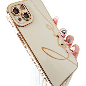 Skyseaco Compatible with iPhone 13 Case Cute, Luxury Plating Love Letter Case for Women Girls, Soft TPU Full Camera Shockproof Protective Case for iPhone 13 6.1 inch (White)