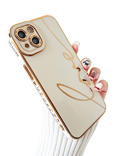 Skyseaco Compatible with iPhone 13 Case Cute, Luxury Plating Love Letter Case for Women Girls, Soft TPU Full Camera Shockproof Protective Case for iPhone 13 6.1 inch (White)