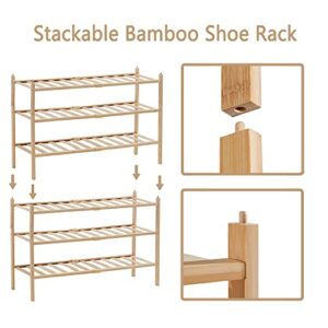 Dikolre Shoe Rack Organizer for Closet Entryway, 5-Tier Bamboo Stackable Shoe Rack Small Shoe Storage for Dorm Front Door Wooden Shoe Shelf, Natural