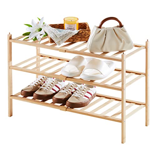 Dikolre Shoe Rack Organizer for Closet Entryway, 5-Tier Bamboo Stackable Shoe Rack Small Shoe Storage for Dorm Front Door Wooden Shoe Shelf, Natural