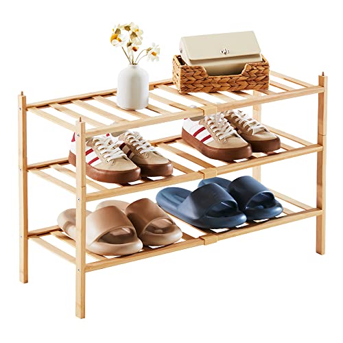 Dikolre Shoe Rack Organizer for Closet Entryway, 5-Tier Bamboo Stackable Shoe Rack Small Shoe Storage for Dorm Front Door Wooden Shoe Shelf, Natural