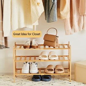 Dikolre Shoe Rack Organizer for Closet Entryway, 5-Tier Bamboo Stackable Shoe Rack Small Shoe Storage for Dorm Front Door Wooden Shoe Shelf, Natural