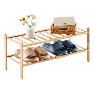 Dikolre Shoe Rack Organizer for Closet Entryway, 5-Tier Bamboo Stackable Shoe Rack Small Shoe Storage for Dorm Front Door Wooden Shoe Shelf, Natural