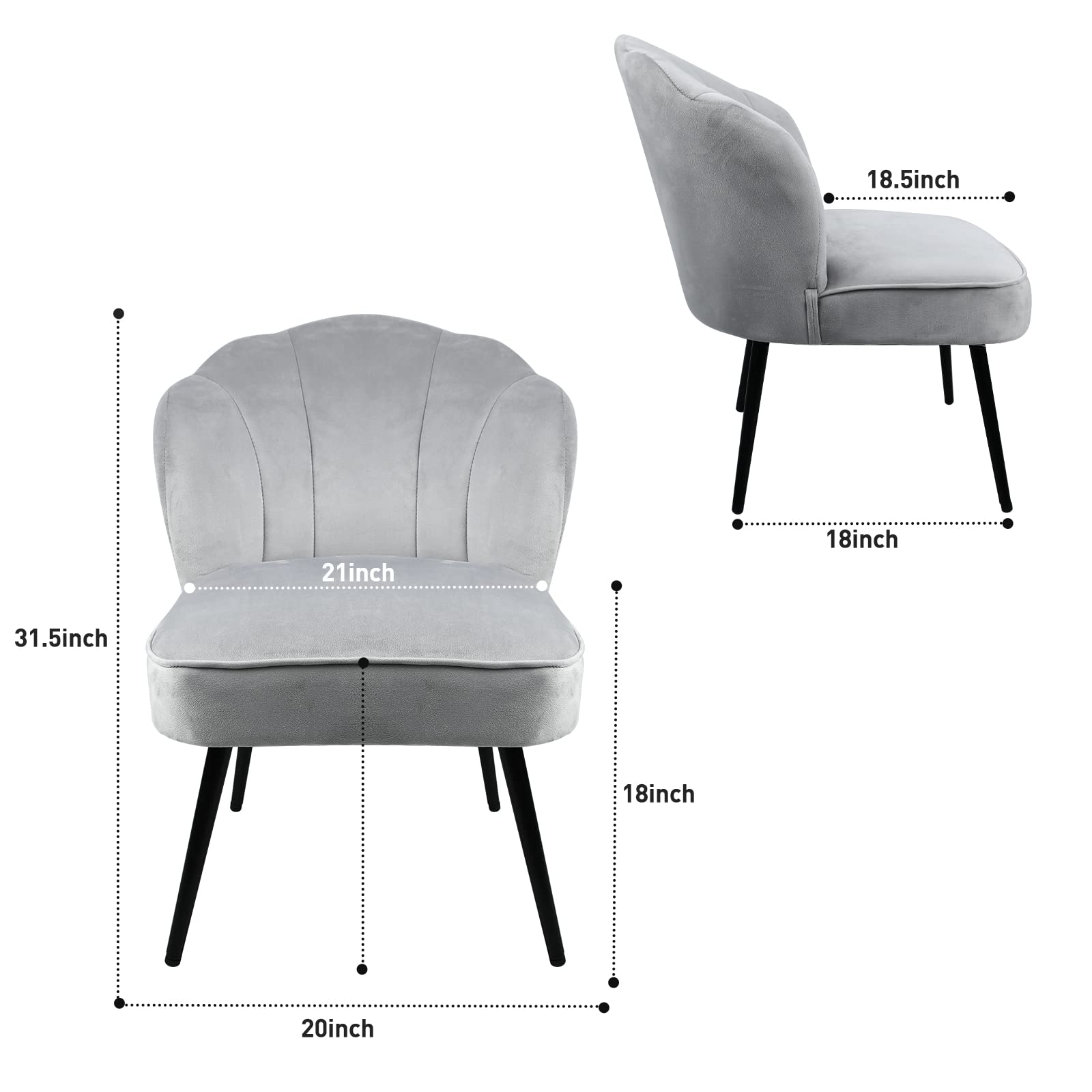 DEARYOU Grey Velvet Chairs Set of 2,Dinning Accent Upholstered Chair for Dining Room,Modern Living Room Chairs for Living Room,Vanity Chair for Bedroom(Grey, 2pcs)