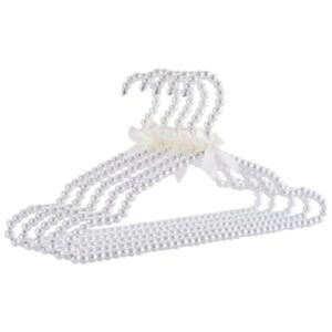 qtmy 5 pack white pearl bow clothes hanger for bride wedding dress,shirt bra clothing hangers (5 pack)