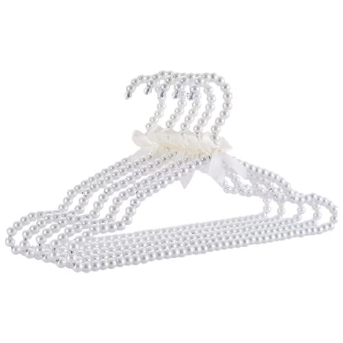 QTMY 5 Pack White Pearl Bow Clothes Hanger for Bride Wedding Dress,Shirt Bra Clothing Hangers (5 Pack)