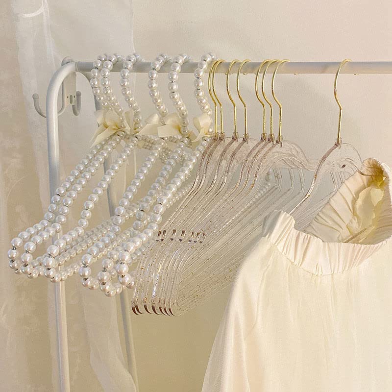 QTMY 5 Pack White Pearl Bow Clothes Hanger for Bride Wedding Dress,Shirt Bra Clothing Hangers (5 Pack)