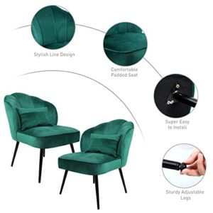 ECOMEX Velvet Accent Chair Set of 2, Modern Accent Chairs with Metal Legs, Armless Living Room Chairs, Upholstered Leisure Single Sofa Chair for Bedroom Makeup Room Dining Room (Christmas Green)