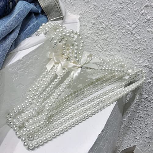 QTMY 10 Pack White Pearl Bow Clothes Hanger for Bride Wedding Dress,Shirt Bra Clothing Hangers (10 Pack)