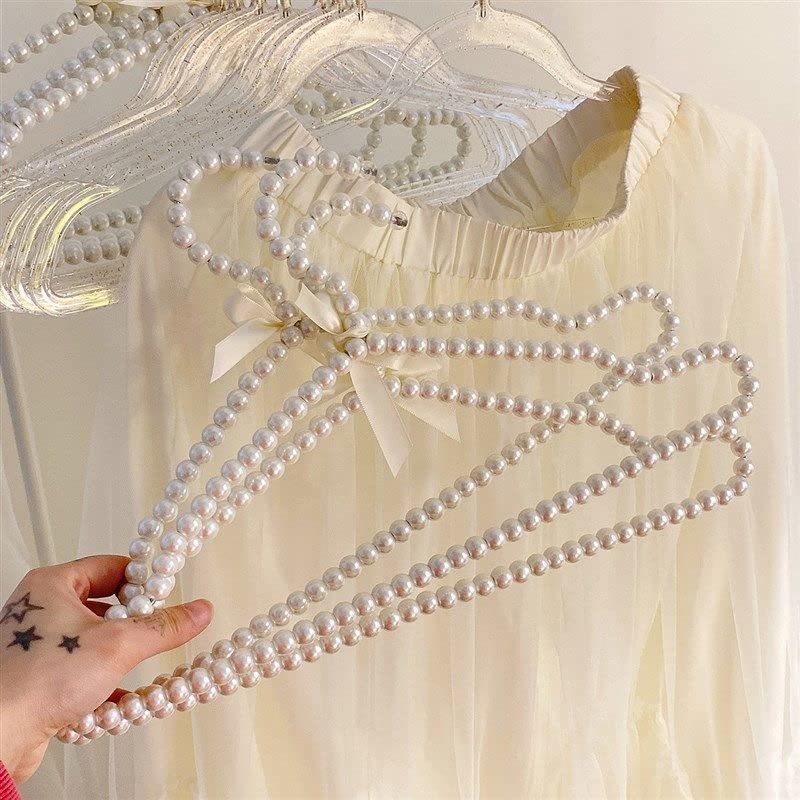 QTMY 10 Pack White Pearl Bow Clothes Hanger for Bride Wedding Dress,Shirt Bra Clothing Hangers (10 Pack)