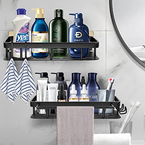 Shower Caddy Bathroom Shower Organizer, Adhesive Shower Caddy No Drilling Shower Storage,Shower Shelves for Inside Shower Rustproof Shower Rack Matte Black 2 Pack