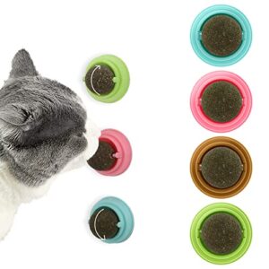 Catnip Wall Toys, 4 Pack Cat Toys, Rotatable Silvervine Catnip Lickable Balls, Safe Healthy Kitten Chew Toys, Teeth Cleaning Cat Bite Toy, Cat Wall Treats