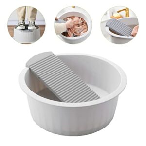 Laundry Wash Basin with Washboard: Washing Clothes Bucket Hand Wash Board Plastic Basin for Laundry Japanese Laundry Tub for Diaper T Shirt Underwear Grey