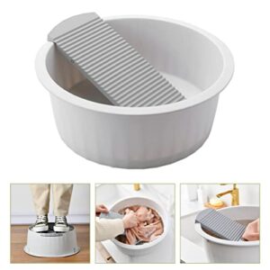 Laundry Wash Basin with Washboard: Washing Clothes Bucket Hand Wash Board Plastic Basin for Laundry Japanese Laundry Tub for Diaper T Shirt Underwear Grey