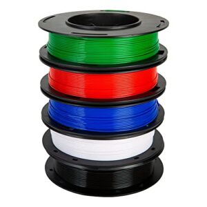 pla 3d printer filament bundle, tinmorry pla filament 1.75mm, 250g x 5 spools, black+white+blue+red+green, net weight 1.25kg